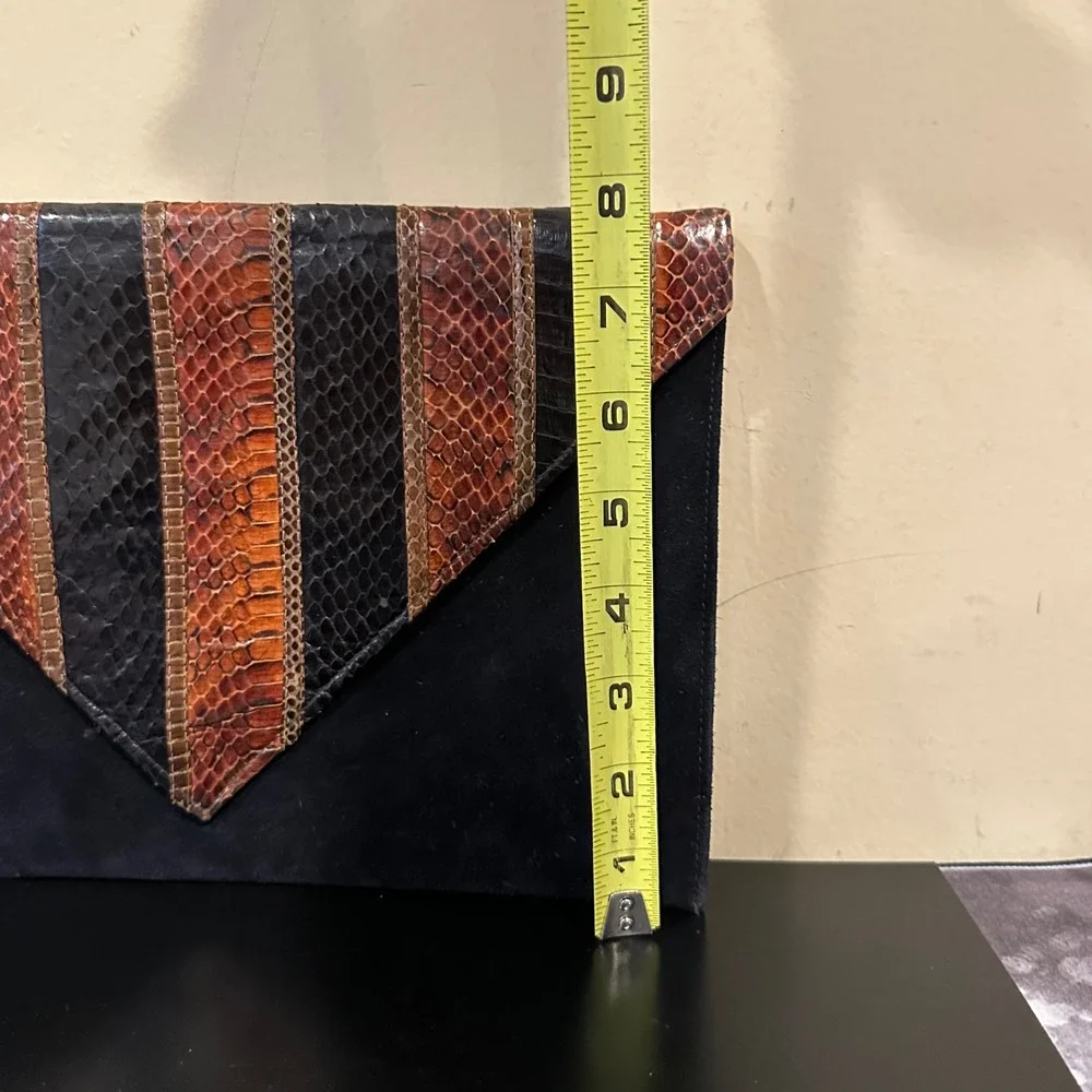 Vintage Patchwork Envelope Clutch Bag Black Brown